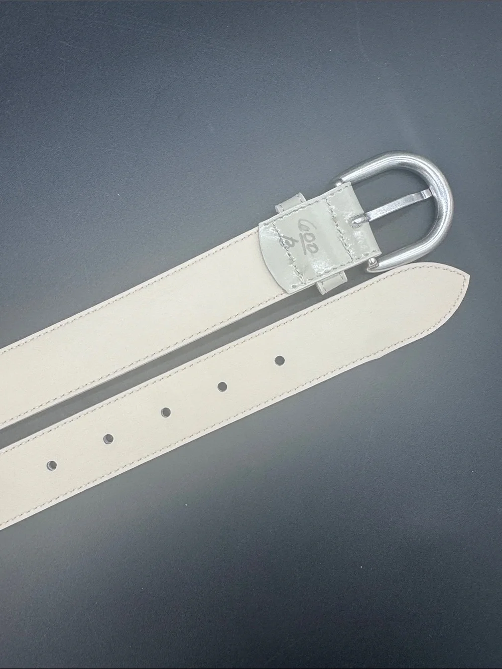 Berge Soft Cream Leather Belt with Brushed Silver Buckle Made in Italy Size M
